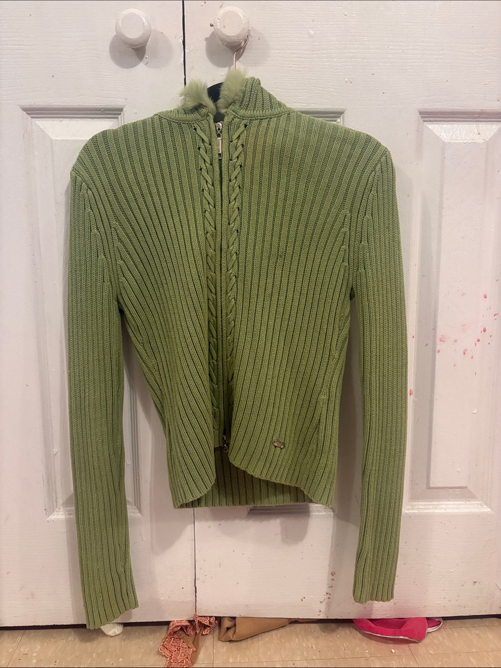 Point Zero Light Green Ribbed Zip-Up Cardigan